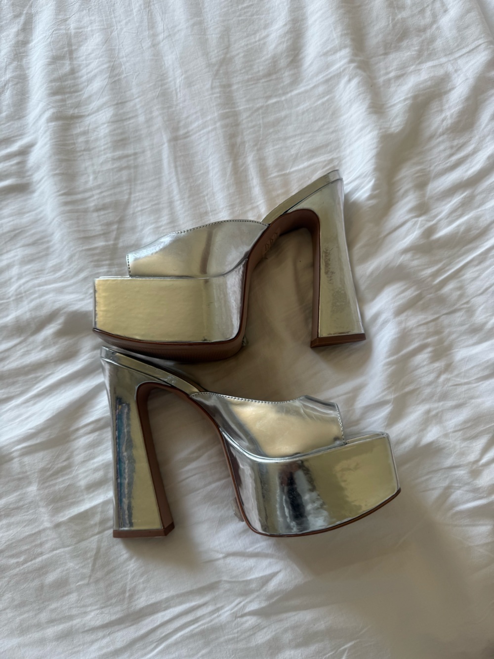 Schutz Adrianna Silver Platform Block Heel Mules for Women - Picture 2 of 5